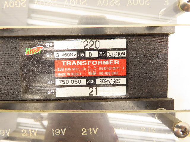 Bum Han BH3B-D2221 Primary Transformer 220V 3PH 0.15KVA