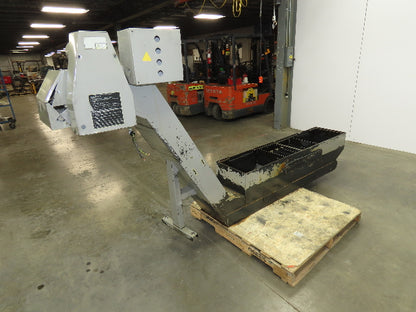 Enomoto Hinge Belt CNC Chip Conveyor 15"x 62" Infeed 40" Discharge 220V 3PH