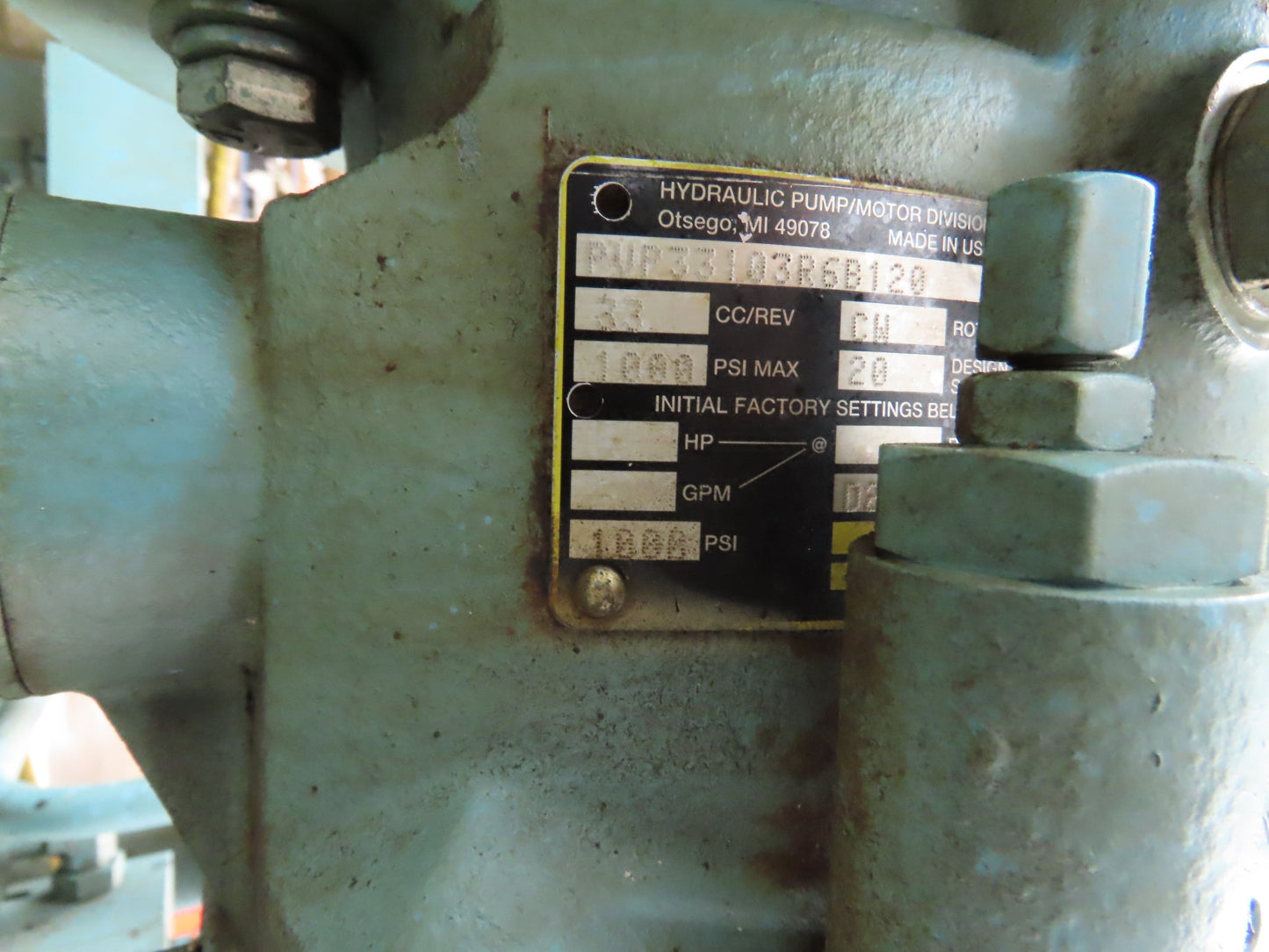 Hydraulic Power Unit Parker Pumps 1000PSI 10/7 GPM 100 Gal Tank