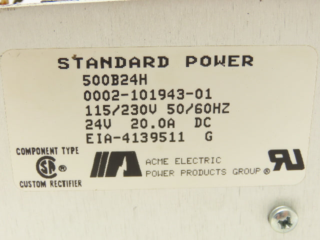 ACME Electric 500B24H Standard Power Supply 24VDC 20A 115/230V