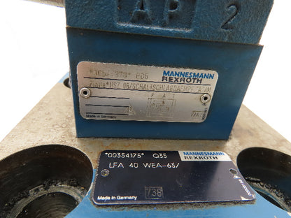 Rexroth LFA 40 WEA-63 Cartridge Cover Solenoid Seat Valve M-3 SEW 6 U33/420 M