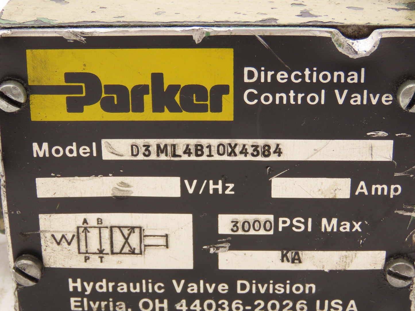 Parker D3ML4B10X4384 Hydraulic Directional Control Valve 2-Position 3000 PSI