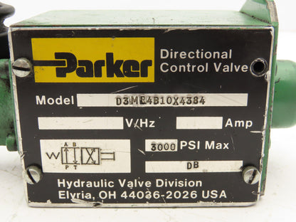 Parker D3ML4B10X4384 Manual Lever Directional Spool Valve 2-Position 3000 PSI
