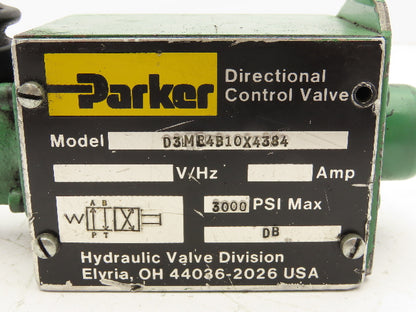 Parker D3ML4B10X4384 Manual Lever Directional Spool Valve 2-Position 3000 PSI