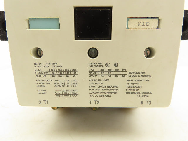 Siemens 3TF5522-0AK6 IEC Motor Starter Contactor 300A 250Hp 600V 3Ph 120V Coil