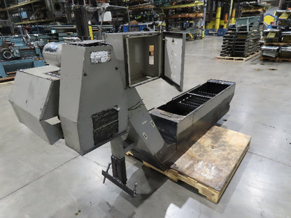 Enomoto Hinge Belt CNC Chip Conveyor 16"x 62" Infeed 36-42" Discharge 220V 3PH
