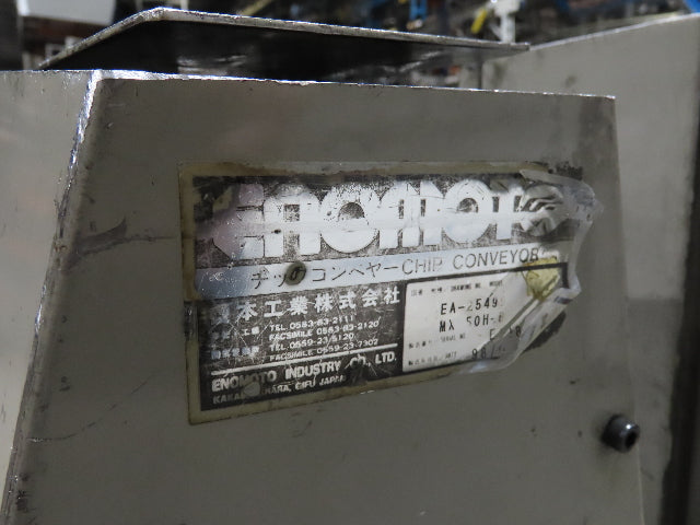 Enomoto Hinge Belt CNC Chip Conveyor 16"x 62" Infeed 36-42" Discharge 220V 3PH