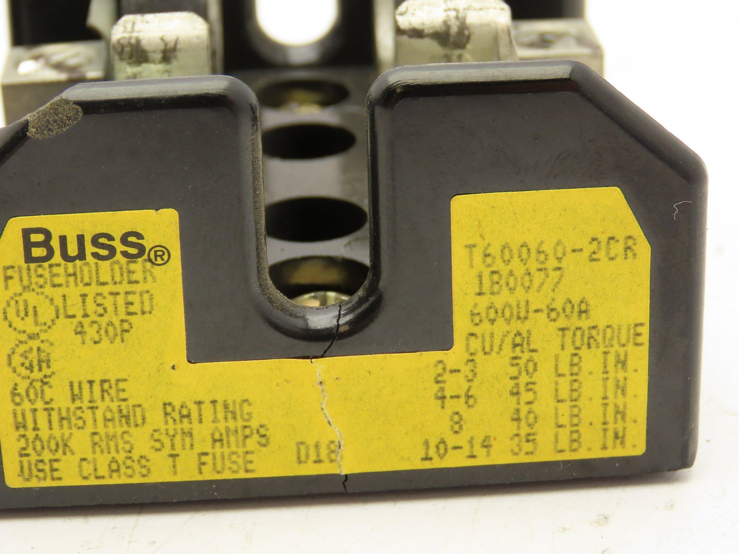 Bussmann T60060-2CR Fuse Block Holder 600V 60A 2 Pole Lot of 2