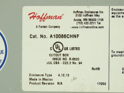 Hoffman A10086CHNF Electrical Enclosure Box 10x8x6" Terminal Blocks