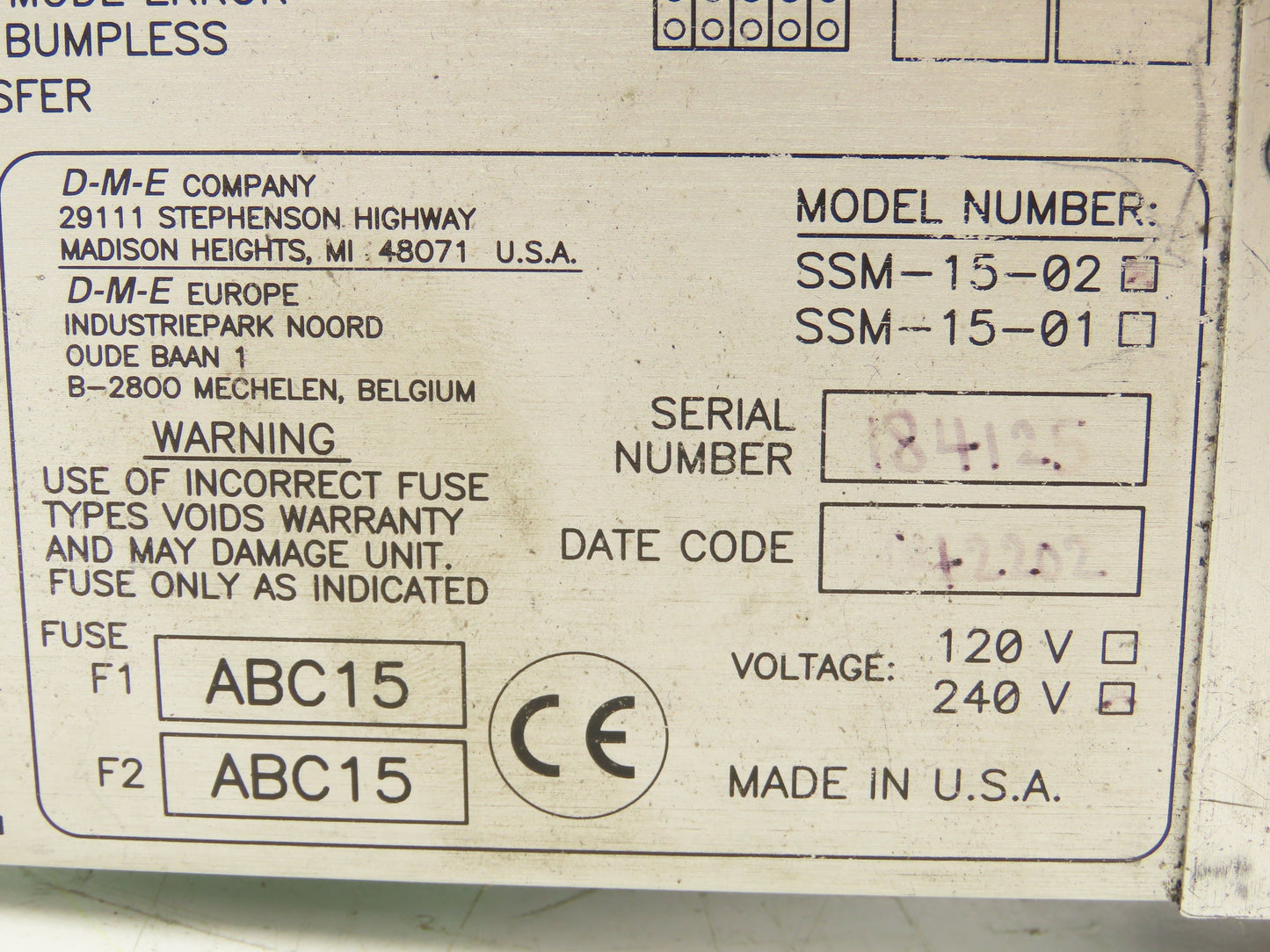 DME SSM-15-02 Temperature Control Module Smart Start Hot Runner