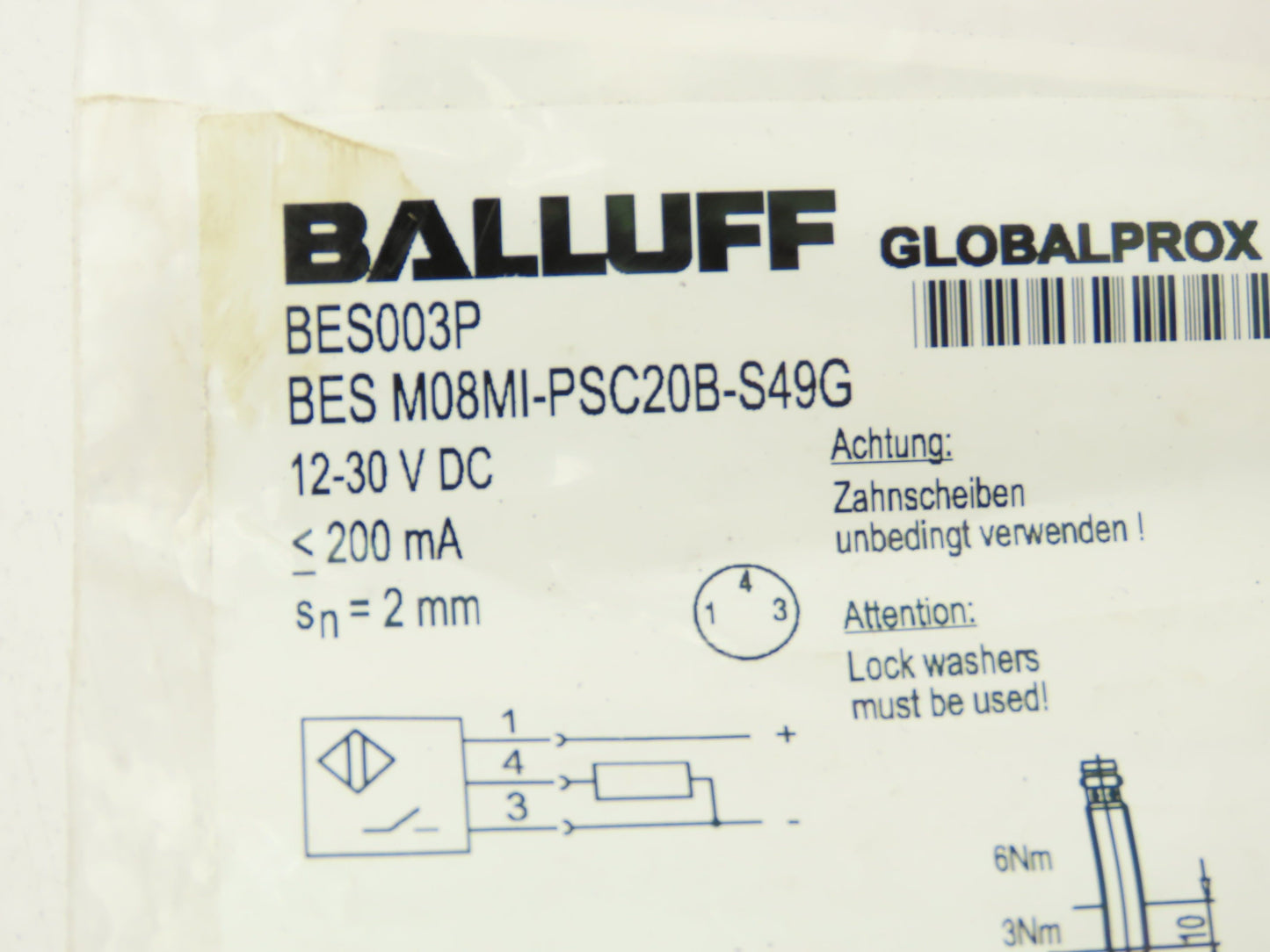Balluff BES M08MI-PSC20B-S49G Inductive Standard Sensor 2mm Range Lot of 2