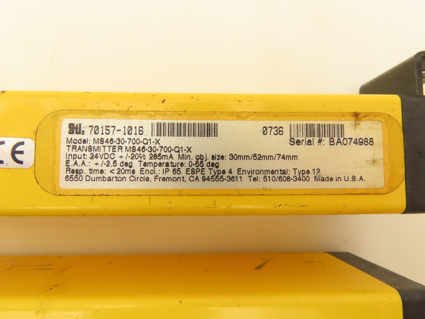 STI MS46-30-700-Q1-X Light Curtain Transmitter And Receiver Set 24VDC Input 70mm