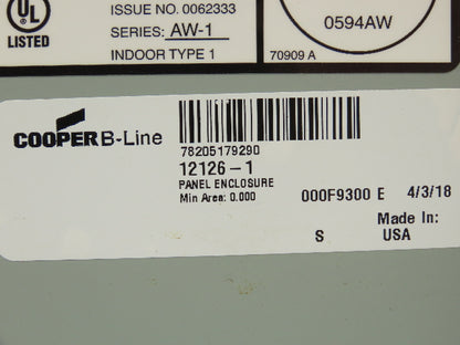 Cooper B-Line 12126-1 Electrical Enclosure 12x12x6" Motor Starter 3Hp 480V 3Ph