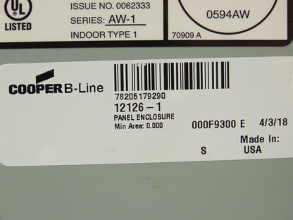 Cooper B-Line 12126-1 Electrical Enclosure 12x12x6" Motor Starter 3Hp 480V 3Ph