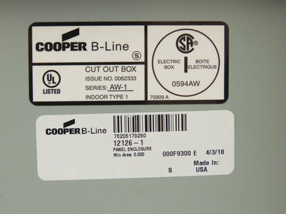 Cooper B-Line 12126-1 Electrical Enclosure 12x12x6" Motor Starter 3Hp 480V 3Ph