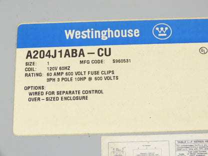 Westinghouse Combination Motor Starter NEMA 1 Size 10Hp 480V Oversized Enclosure