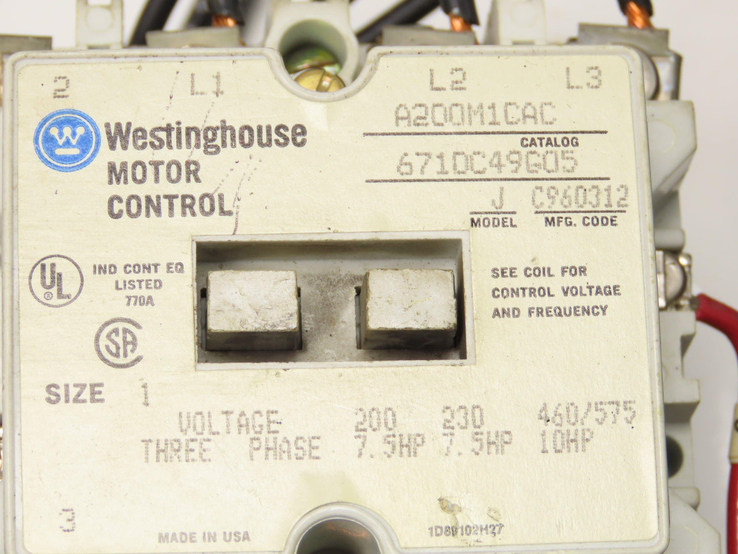 Westinghouse Combination Motor Starter NEMA 1 Size 10Hp 480V Oversized Enclosure