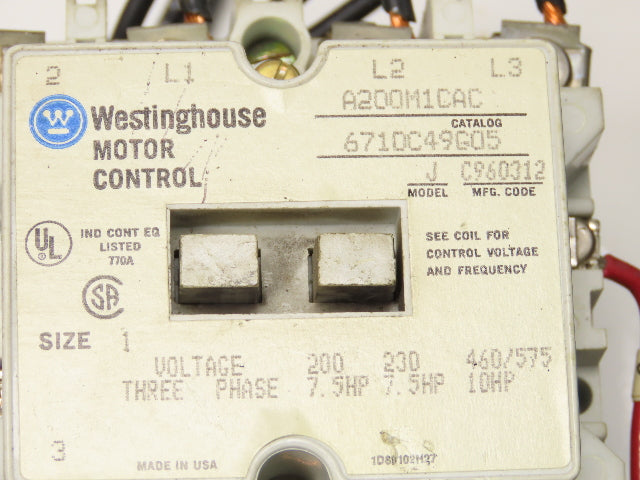 Westinghouse Combination Motor Starter NEMA 1 Size 10Hp 480V Oversized Enclosure