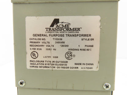 ACME T153006 General Purpose Transformer PRI 240/480V SEC 120/240V 0.150kva 1PH