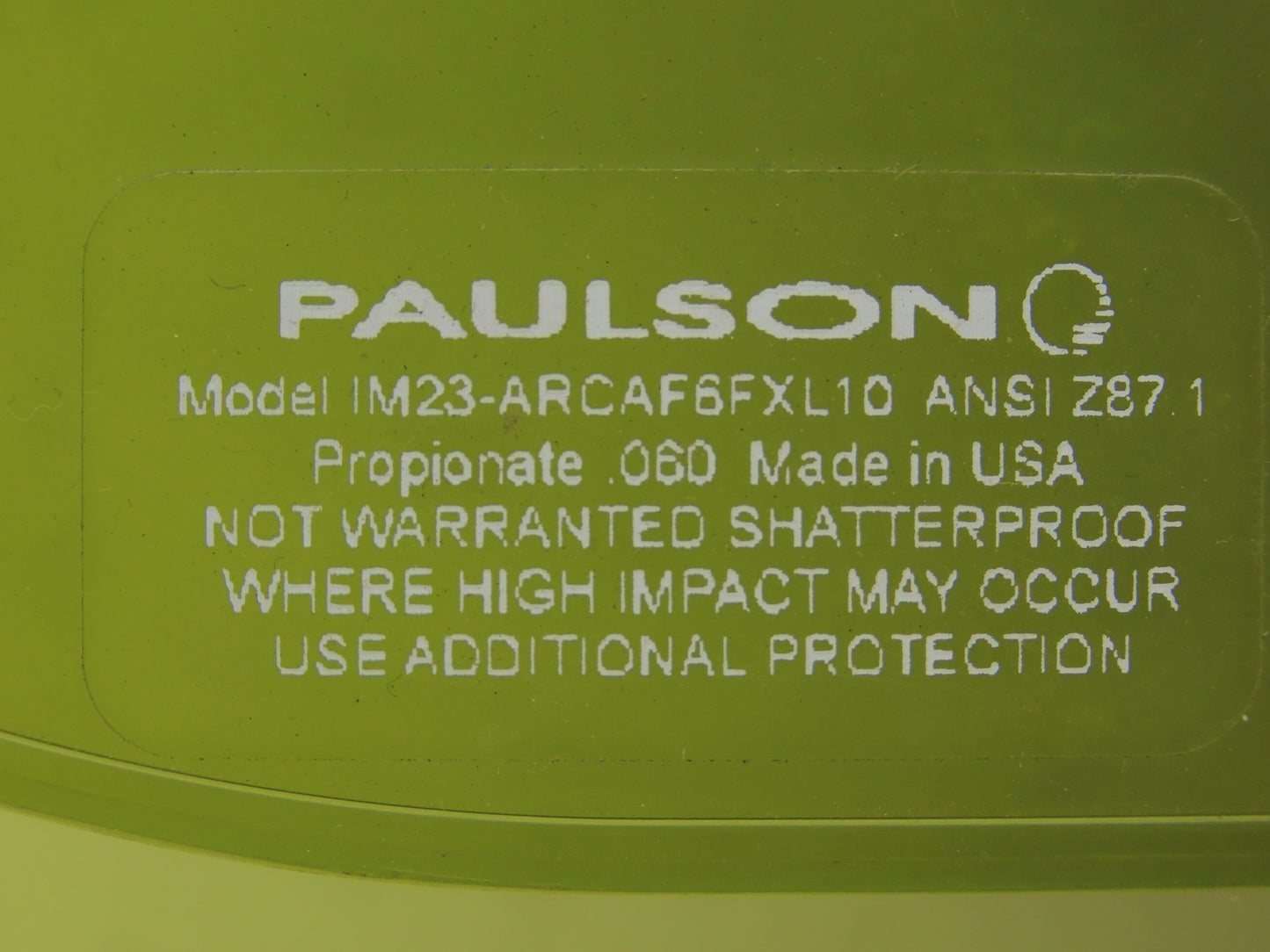 Paulson IM23-ARCAF6FXL10 Arc Shield Green Polycarbonate Face Shield Chin Cup