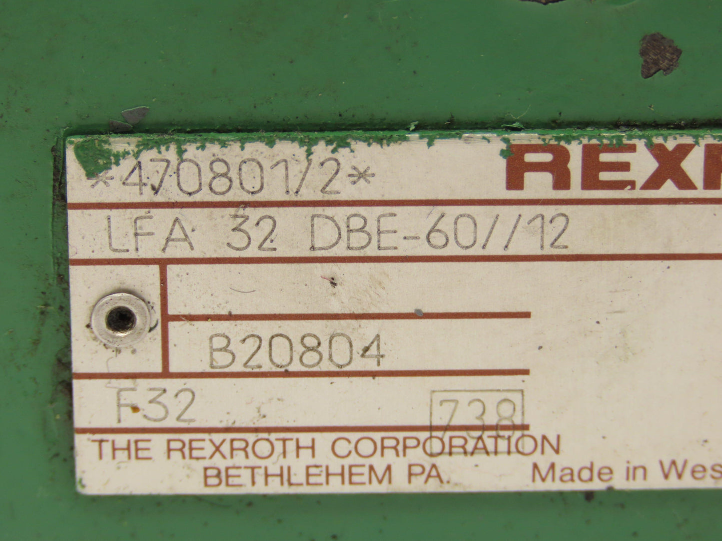 Rexroth LFA 32 DBE-60/12  2-Way Cartridge Valve Logic Control Cover