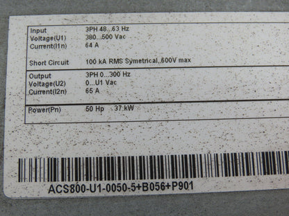 ABB ACS800-U1-0050-5+B056-P901 AC Variable Frequency Drive 50Hp 3Ph 480V 65A