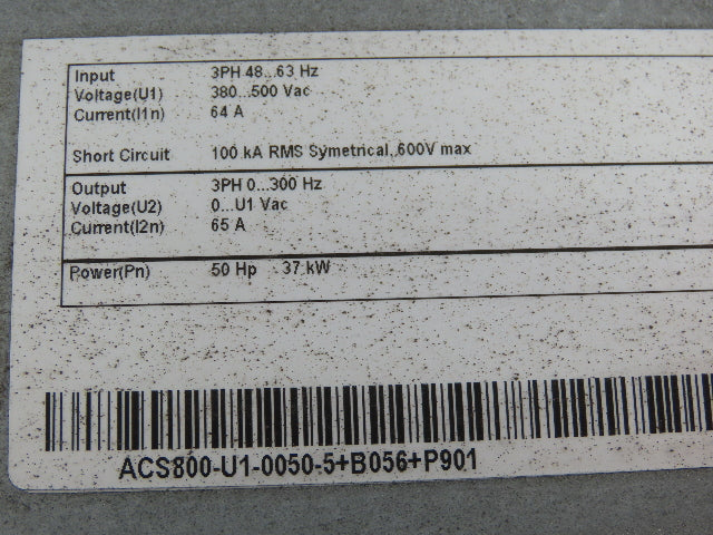 ABB ACS800-U1-0050-5+B056-P901 AC Variable Frequency Drive 50Hp 3Ph 480V 65A