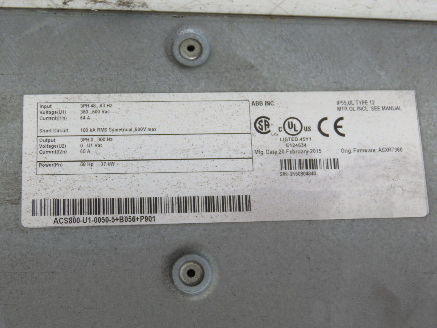 ABB ACS800-U1-0050-5+B056-P901 AC Variable Frequency Drive 50Hp 3Ph 480V 65A