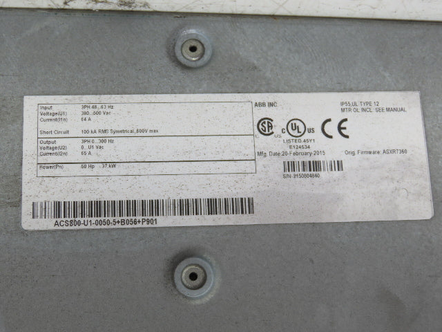 ABB ACS800-U1-0050-5+B056-P901 AC Variable Frequency Drive 50Hp 3Ph 480V 65A
