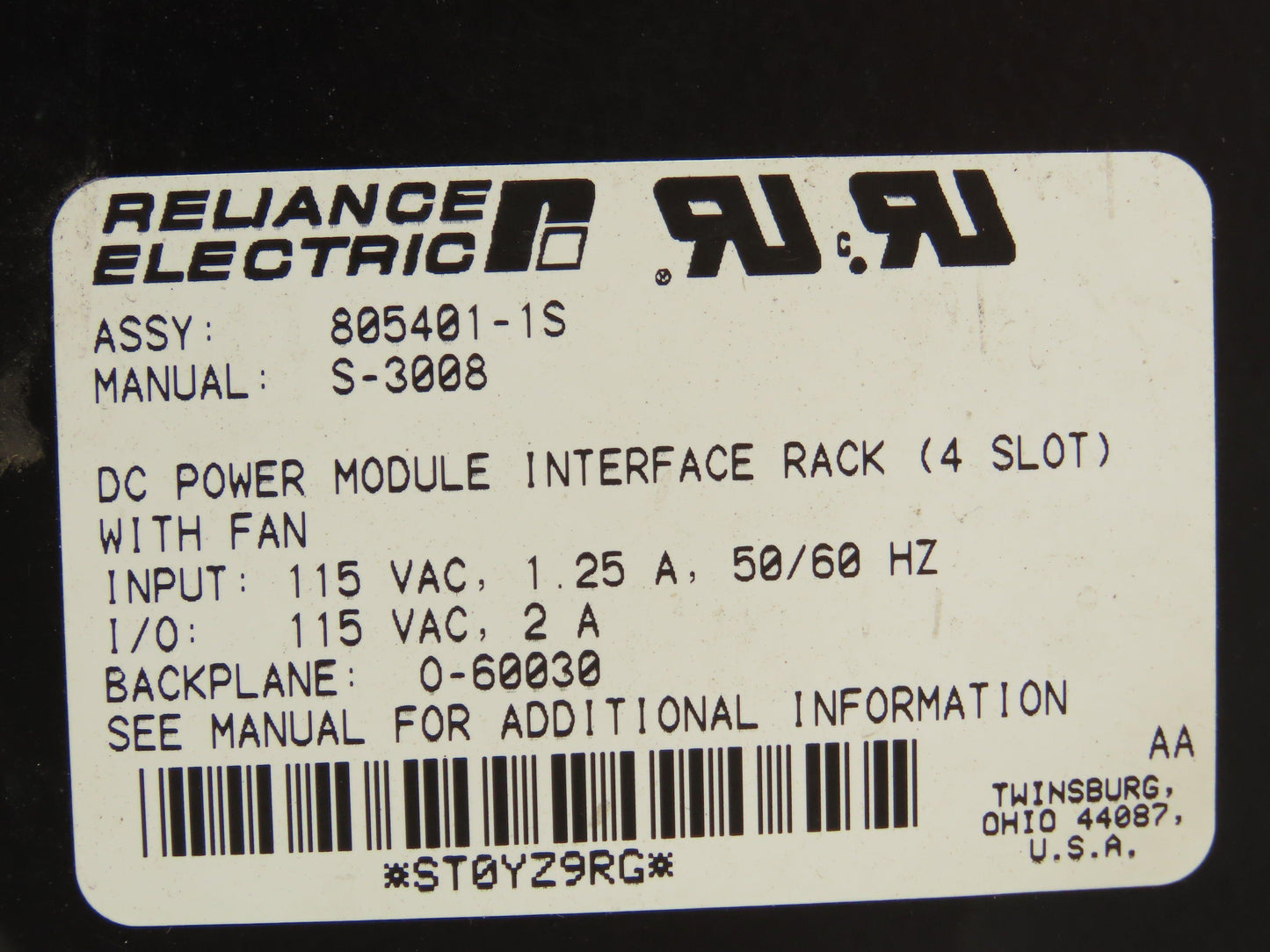 Reliance 805401-1S DC Power Module Interface Rack 4 Slot Chassis
