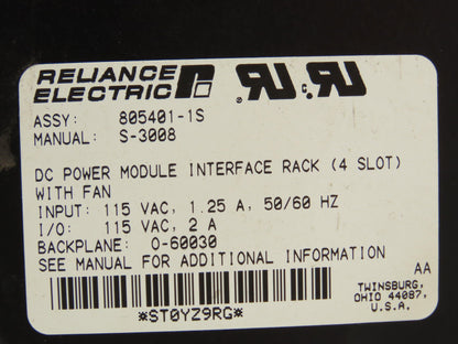Reliance 805401-1S DC Power Module Interface Rack 4 Slot Chassis