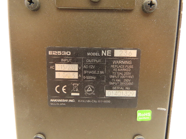 Nakanishi E2530 Motor Spindle Control Unit 115/230V 12V 3PH 2.8A