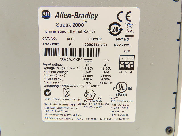 Allen Bradley 1783-US8T Stratix 2000 Ethernet Switch Unmanaged 8 Pt Ser A