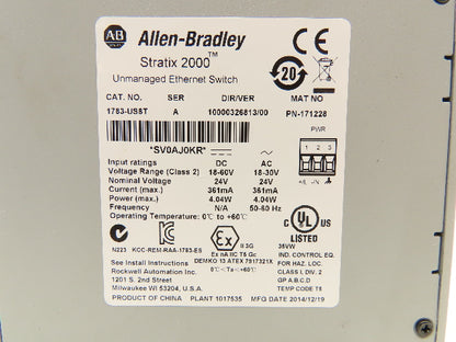 Allen Bradley 1783-US8T Stratix 2000 Ethernet Switch Unmanaged 8 Pt Ser A