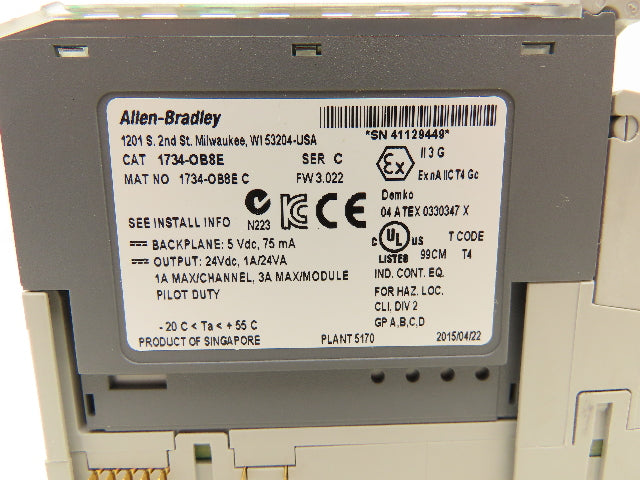 Allen Bradley 1734-OB8E PLC 8 Point Digital Source Output Module 24VDC