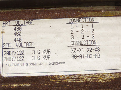 Rex BC7.2H1X/S1 Step Down Power Transformer 7.2kva 3Ph  HV 480D LV 208Y/120V