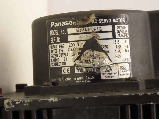 Panasonic MDMA102P1G AC Servo Motor 1kw 2000 RPM 200V 3PH