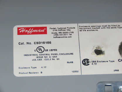 Hoffman CSD16166 Electrical Enclosure 16x16x6" Pushbuttons