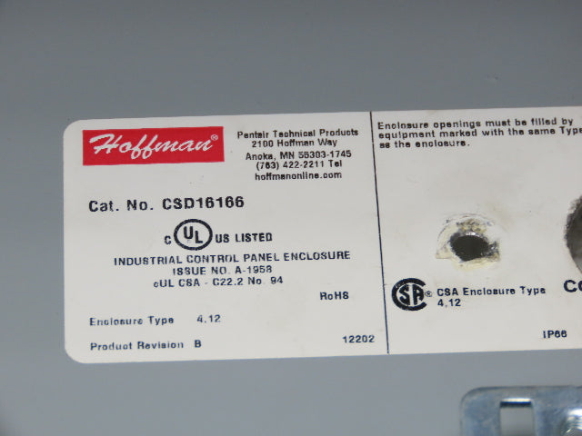 Hoffman CSD16166 Electrical Enclosure 16x16x6" Pushbuttons