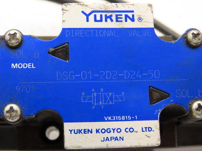 Yuken DSG-01-2D2-D24-50 Hydraulic Directional Control Solenoid Valve 24VDC