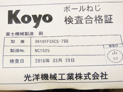 Koyo 3610TFS5C5-790 Ball Screw 36mm Dia 10mm RH Lead 790mm OAL 31.1"