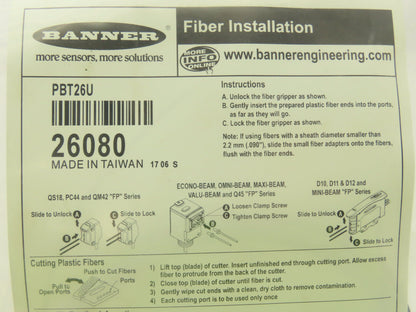 Banner PBT26U Fiber Optic Wire Cutter Kit 2m 0.5mm Core Lot of 3