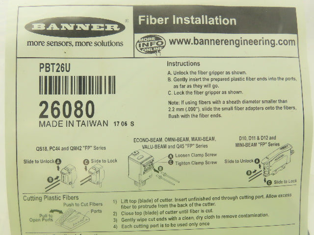 Banner PBT26U Fiber Optic Wire Cutter Kit 2m 0.5mm Core Lot of 3