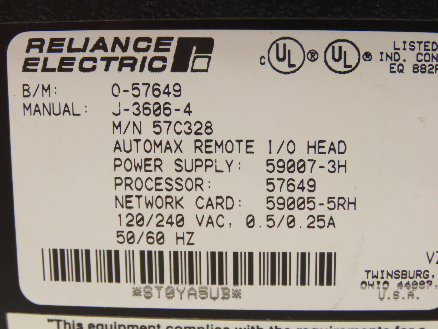 Reliance Electric J-3606-4 Automax Remote I/O Head 57C328
