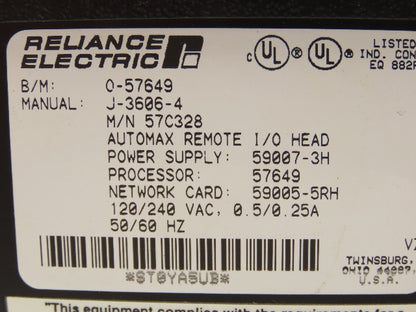 Reliance Electric J-3606-4 Automax Remote I/O Head 57C328