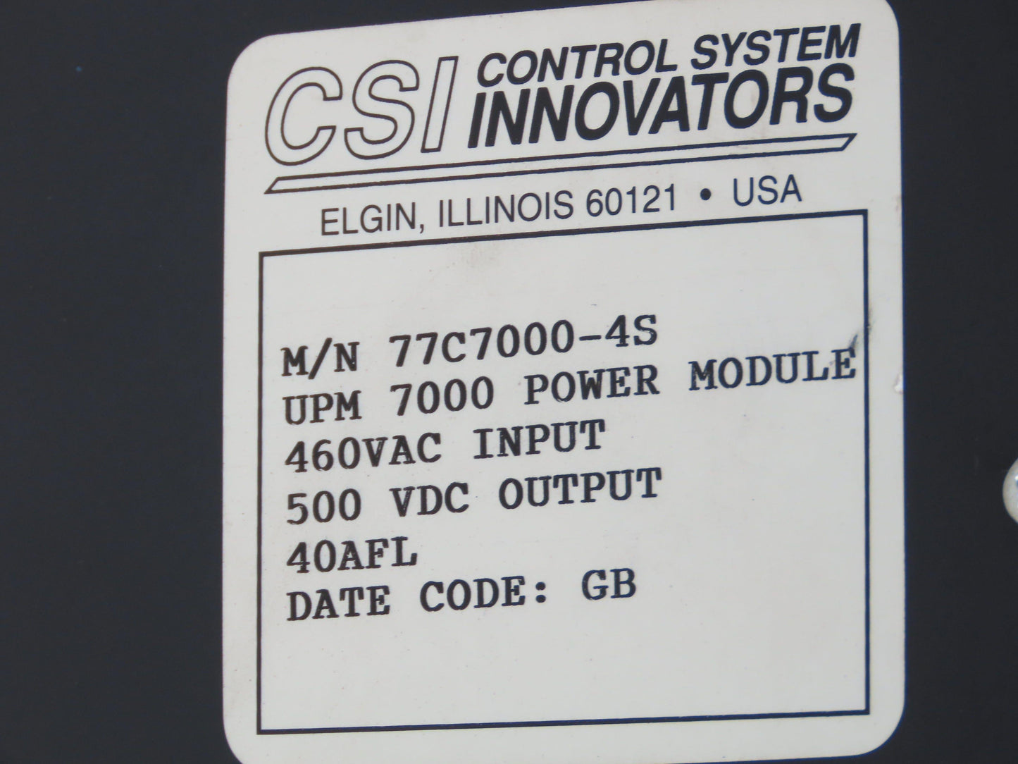 Control Systems Innovator UPM 7000-2R DPS Power Module 500VDC 25A 480V 3Ph Input