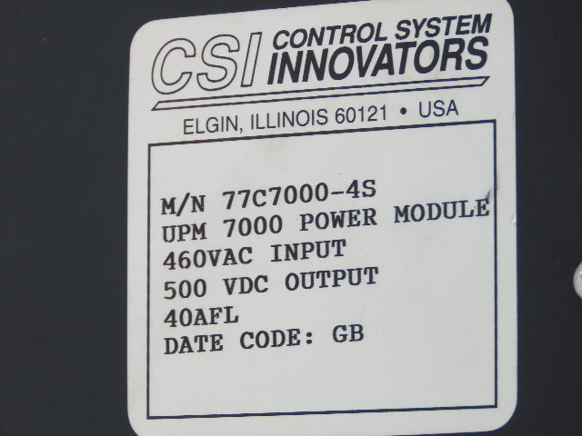 Control Systems Innovator UPM 7000-2R DPS Power Module 500VDC 25A 480V 3Ph Input