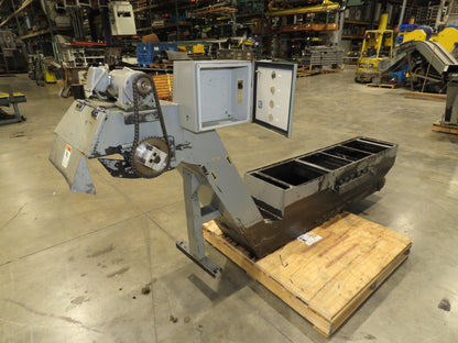 Enomoto Hinge Belt CNC Chip Conveyor 16"x 62" Infeed 31" Discharge 220V 3PH
