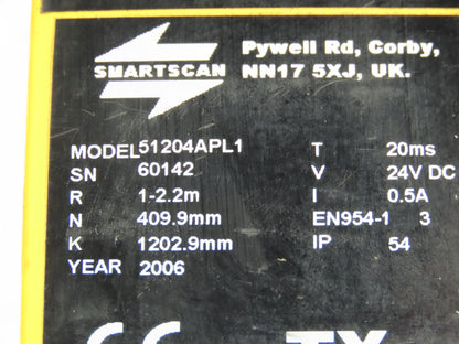 Smartscan 51204APL1 Safety Curtain 2.2m Range 1200 & 300mm 24VDC Broken Bracket