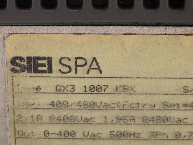 SIEI SPA Quix QX3 1007 KBX AC Inverter Variable Speed VFD Drive .75kw 480V 3PH
